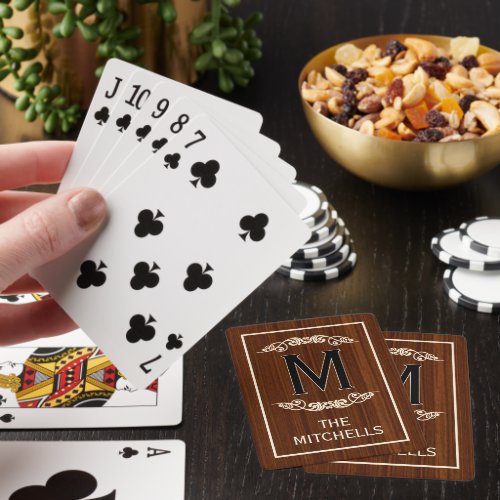 Custom Family Name On Mahogany Wood Grain 20XX Poker Cards