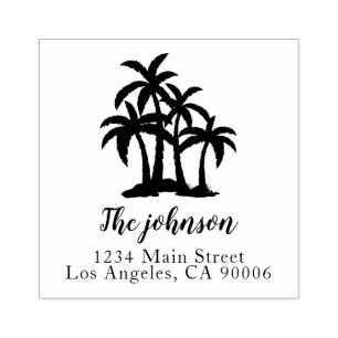 Custom Family Name Palm Trees Return Address Rubber Stamp