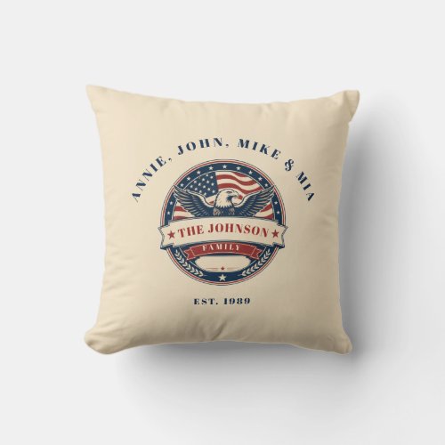 Custom Family Name Patriotic Eagle Family Throw Pi Pillow