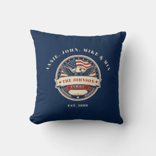 Custom Family Name Patriotic Eagle Family Throw Pillow