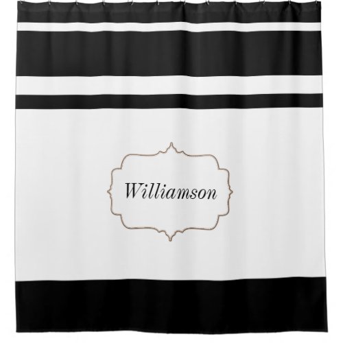 Custom Family Name Personalized Black and White Shower Curtain