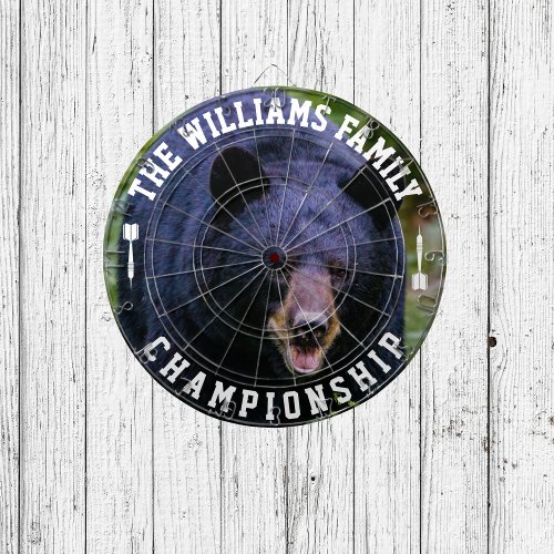 Custom Family Name Personalized Black Bear Photo Dart Board