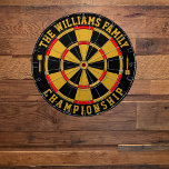 Custom Family Name Personalized Black Gold Dart Board<br><div class="desc">Add your family name,  and easily create your personalized family name dartboard. Click the PERSONALIZE button to change the text color or board colors.</div>
