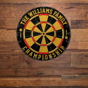 Custom Family Name Personalized Black Gold Dart Board by HasCreations at Zazzle