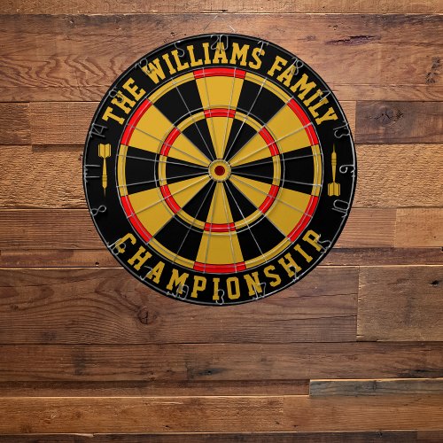 Custom Family Name Personalized Black Gold Dart Board