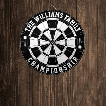 Custom Family Name Personalized Black White Dart Board by HasCreations at Zazzle