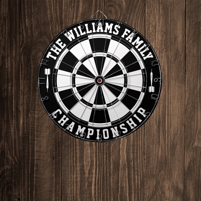 Custom Family Name Personalized Black White Dart Board (Creator Uploaded)