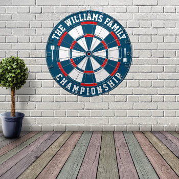 Custom Family Name Personalized Blue Red Dart Board by HasCreations at Zazzle