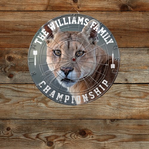 Custom Family Name Personalized Cougar Photo Dart Board