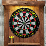Custom Family Name Personalized Dart Board<br><div class="desc">A dartboard is a popular recreational and competitive game that provides hours of fun for players of all ages and skill levels. Typically made from sisal fibers, cork, or electronic components, dartboards are designed to withstand the impact of darts while offering precise scoring zones. Standard dartboards feature a circular design...</div>