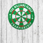 Custom Family Name Personalized Green White Dart Board<br><div class="desc">Add your family name,  and easily create your personalized family name dartboard. Click the PERSONALIZE button to change the text color or board colors.</div>