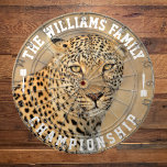 Custom Family Name Personalized Leopard Photo Dart Board<br><div class="desc">Add your family name,  and easily create your personalized family name dartboard. Click the PERSONALIZE button to change the text color.</div>