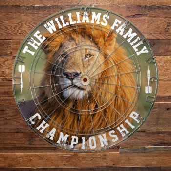 Custom Family Name Personalized Lion Photo Dart Board by HasCreations at Zazzle