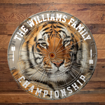 Custom Family Name Personalized Tiger Photo Dart Board by HasCreations at Zazzle