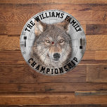 Custom Family Name Personalized Wolf Photo Dart Board<br><div class="desc">Add your family name,  and easily create your personalized family name dartboard. Click the PERSONALIZE button to change the text color.</div>