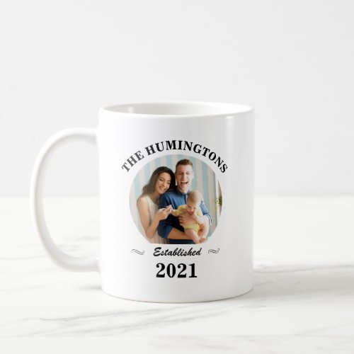 Custom family name photo and year established  coffee mug