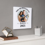 Custom family name, photo and year established  square wall clock