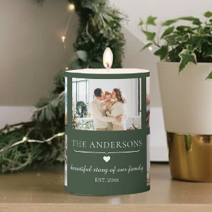 Custom Family Name Photo Collage Gift Pillar Candle