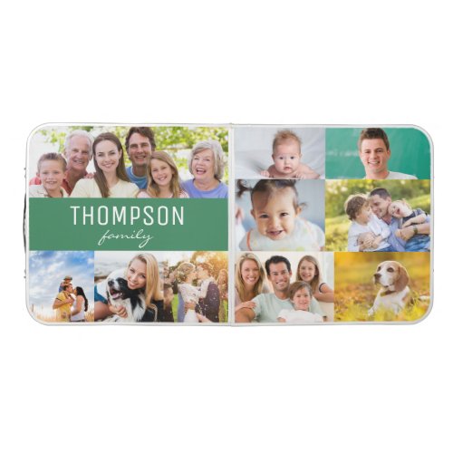 Custom Family Name Photo collage green Block Beer Pong Table