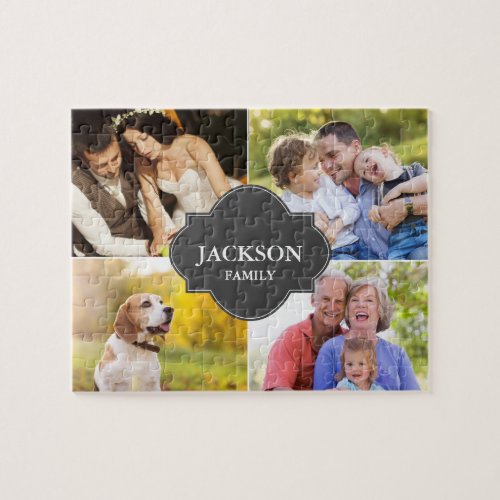 Custom Family name Photo Collage Jigsaw Puzzle
