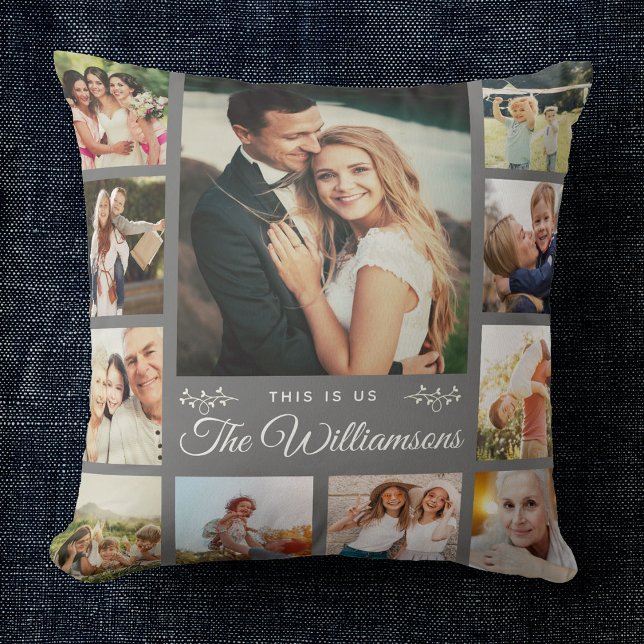 Custom Family Name Photo Collage Modern Farmhouse Throw Pillow (Creator Uploaded)