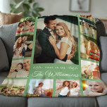 Custom Family Name Photo Collage Modern Gift Green Fleece Blanket<br><div class="desc">This beautiful, personalized modern family keepsake green fleece blanket is a trendy Instagram photo collage with your personal message and family name in ivory. Perfect to remember these special days like a wedding, birth of a child, or family reunion as well as a great holiday or Christmas gift for mom,...</div>