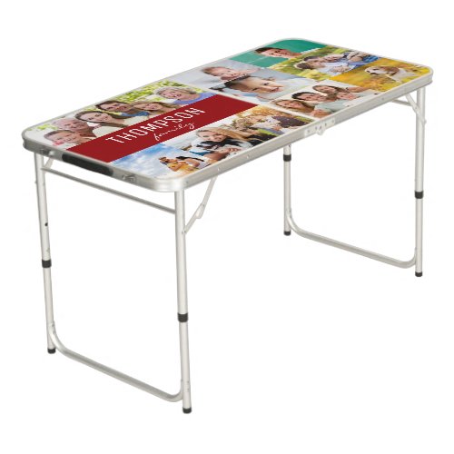 Custom Family Name Photo collage RED Block Beer Pong Table