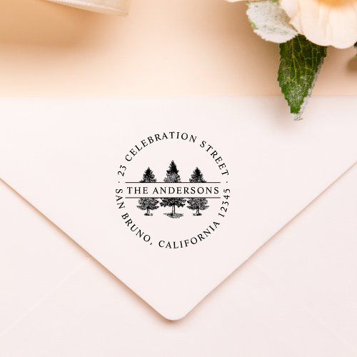 Custom Family Name Pine Tree Return Address Rubber Stamp