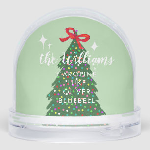 Custom Family Name Pink Christmas Tree Snow Globe