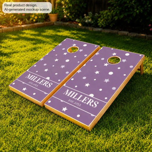 Custom Family Name Purple Stars Cornhole Set