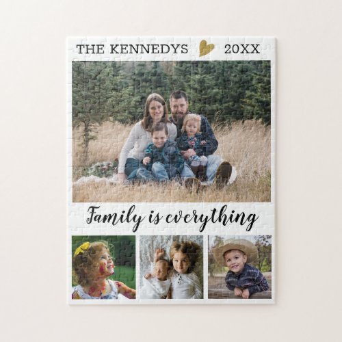 Custom Family Name Quote 4 Photo Collage Jigsaw Puzzle
