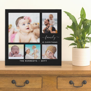 Custom Family Name Quote 5 Photo Collage Black Faux Canvas Print by semas87 at Zazzle