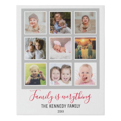 Custom Family Name Quote 9 Photo Collage Faux Canvas Print