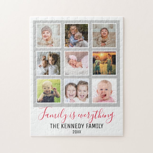 Custom Family Name Quote 9 Photo Collage Jigsaw Puzzle (Vertical)