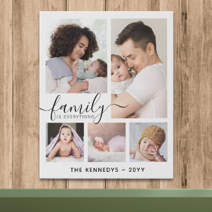 Custom Family Name Quote Keepsake 5 Photo Collage Faux Canvas Print