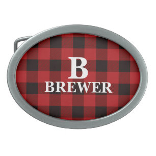 Custom Family Name Red Tartan Belt Buckle