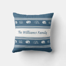 Custom Family Name Retro Campers in Blue and White