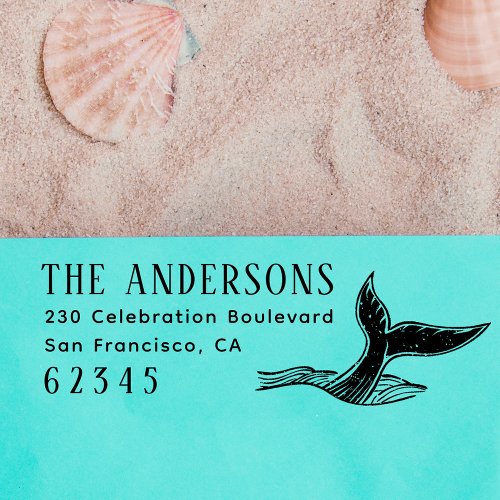 Custom Family Name  Return Address Whale Flukes Self_inking Stamp