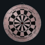Custom Family Name Rose Gold Black Personalized Dart Board<br><div class="desc">Let the games begin! Add your own special touch to this classic metallic rose gold and black dartboard with your family name,  phrase and established date. Perfect for a family game room and dart board tournament.</div>