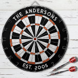 Custom Family Name Rustic Black White Dartboard<br><div class="desc">Personalize this rustic black and white and red dartboard with your family name and established date. Designed for you by Blackberry Boulevard.</div>