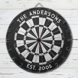 Custom Family Name Rustic Black White Dartboard<br><div class="desc">Personalize this rustic black and white dartboard with your family name and established date. Designed for you by Blackberry Boulevard.</div>
