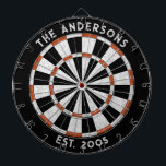 Custom Family Name Rustic Black White Dartboard<br><div class="desc">Personalize this rustic black and white and red dartboard with your family name and established date. Designed for you by Blackberry Boulevard.</div>