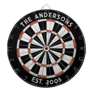 Custom Family Name Rustic Black White Dartboard
