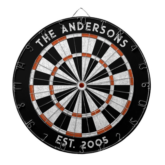Custom Family Name Rustic Black White Dartboard (Front)