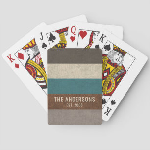 Custom Family Name Rustic Color Block Stripe Poker Cards