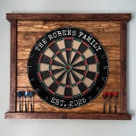 Custom Family Name Rustic Dartboard<br><div class="desc">A dartboard is a popular recreational and competitive game that provides hours of fun for players of all ages and skill levels. Typically made from sisal fibers, cork, or electronic components, dartboards are designed to withstand the impact of darts while offering precise scoring zones. Standard dartboards feature a circular design...</div>