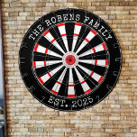 Custom Family Name Rustic Dartboard<br><div class="desc">A dartboard is a popular recreational and competitive game that provides hours of fun for players of all ages and skill levels. Typically made from sisal fibers, cork, or electronic components, dartboards are designed to withstand the impact of darts while offering precise scoring zones. Standard dartboards feature a circular design...</div>