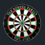 Custom Family Name Rustic Dartboard<br><div class="desc">A dartboard is a popular recreational and competitive game that provides hours of fun for players of all ages and skill levels. Typically made from sisal fibers, cork, or electronic components, dartboards are designed to withstand the impact of darts while offering precise scoring zones. Standard dartboards feature a circular design...</div>