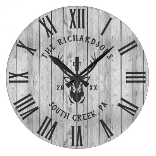 Custom Family Name Rustic Farmhouse Wood Modern Large Clock