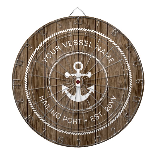 Custom Family Name Rustic Wood Nautical Anchor Dart Board (Front)
